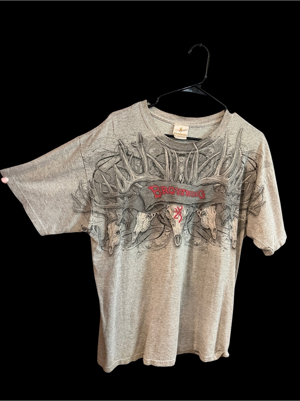 Browning Gray Short-Sleeve Tee with Antler Skull Graphic